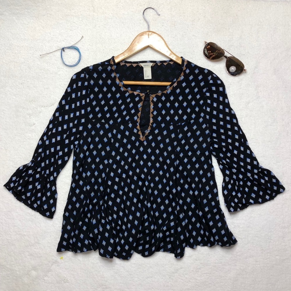 Forever 21 Size S Patterned Gold Embroidered Top